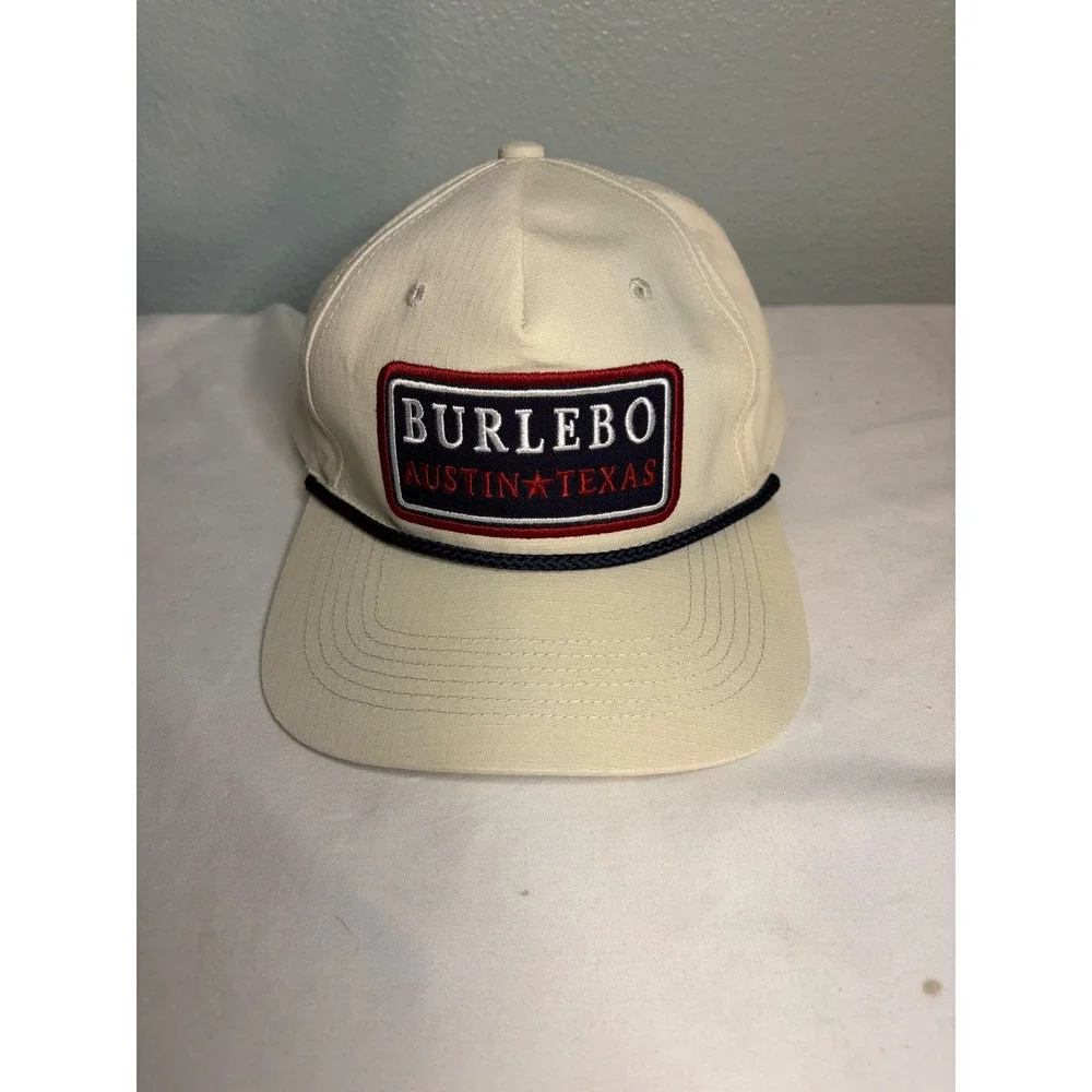 Burlebo Austin Texas Snapback Hat Cream Navy Rope Trucker Cap Adjustable Mens